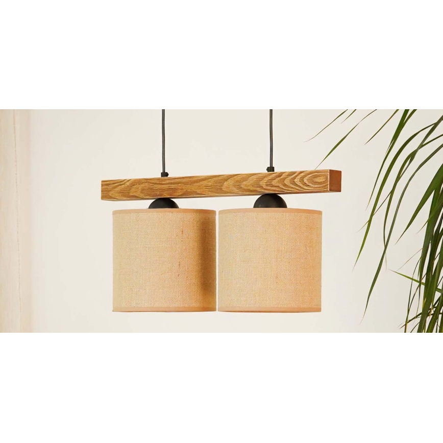 Brilagi - Ljuskrona med textilsladd FOREST 2xE27/15W/230V tall/brun/svart