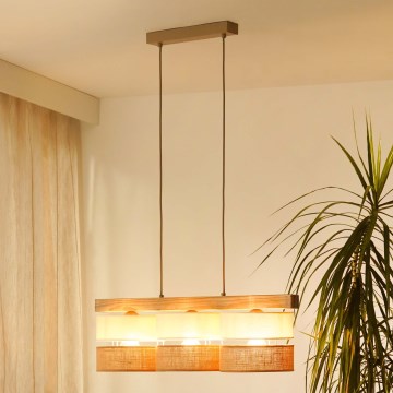 Brilagi - Ljuskrona med textilsladd FOREST 3xE27/15W/230V tall/beige/grädde