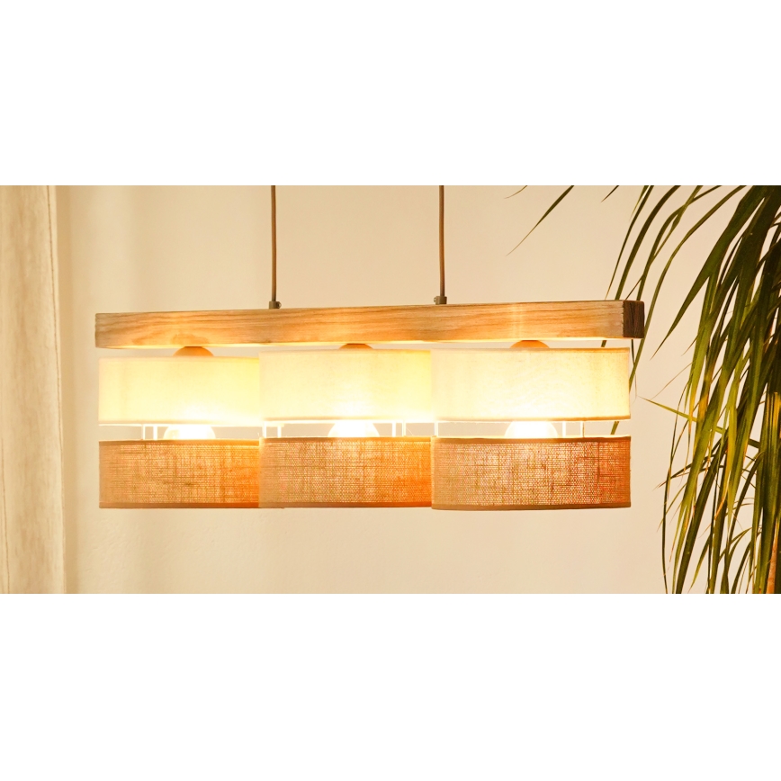 Brilagi - Ljuskrona med textilsladd FOREST 3xE27/15W/230V tall/beige/grädde