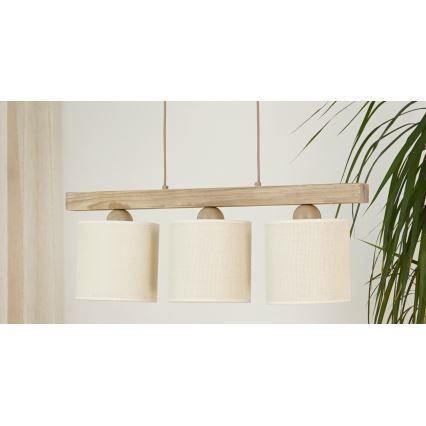 Brilagi - Ljuskrona med textilsladd FOREST 3xE27/15W/230V tall/brun/grädde