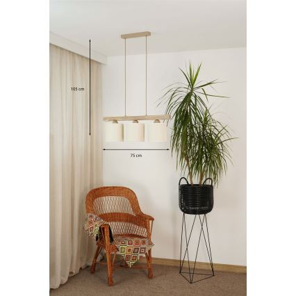 Brilagi - Ljuskrona med textilsladd FOREST 3xE27/15W/230V tall/brun/grädde