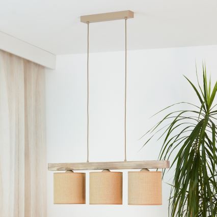 Brilagi - Ljuskrona med textilsladd FOREST 3xE27/15W/230V tall/brun