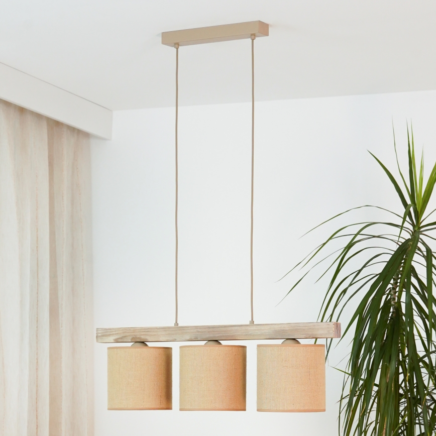 Brilagi - Ljuskrona med textilsladd FOREST 3xE27/15W/230V tall/brun