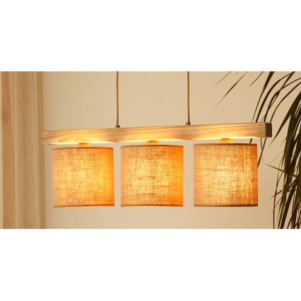 Brilagi - Ljuskrona med textilsladd FOREST 3xE27/15W/230V tall/brun