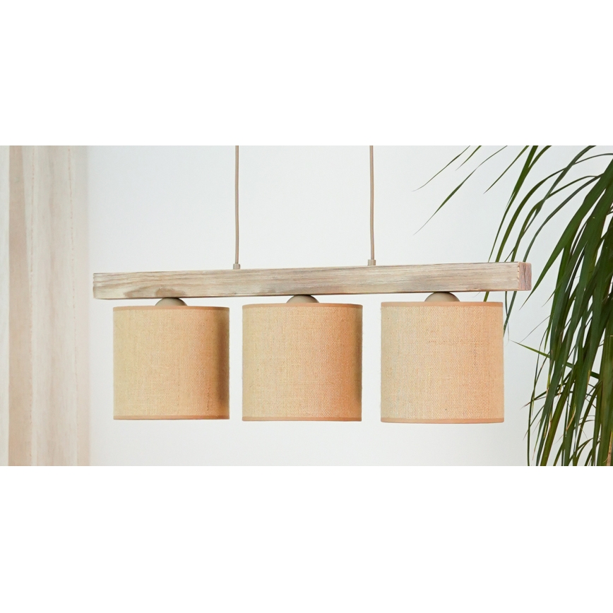 Brilagi - Ljuskrona med textilsladd FOREST 3xE27/15W/230V tall/brun