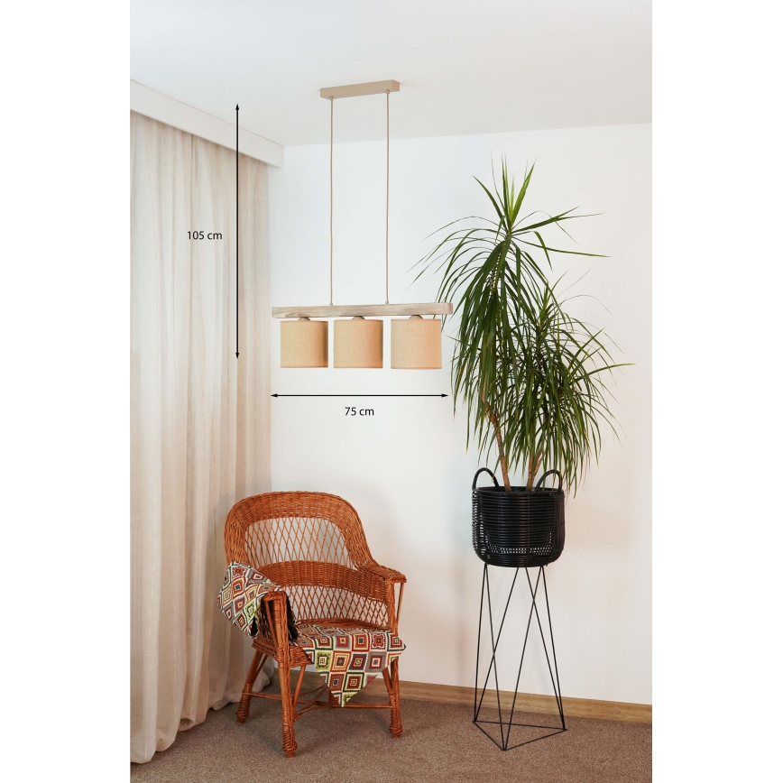 Brilagi - Ljuskrona med textilsladd FOREST 3xE27/15W/230V tall/brun