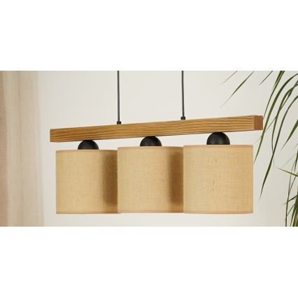 Brilagi - Ljuskrona med textilsladd FOREST 3xE27/15W/230V tall/brun/svart