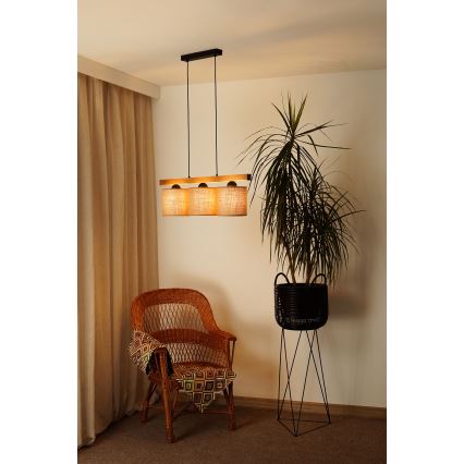 Brilagi - Ljuskrona med textilsladd FOREST 3xE27/15W/230V tall/brun/svart