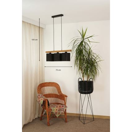 Brilagi - Ljuskrona med textilsladd FOREST 3xE27/15W/230V tall/svart