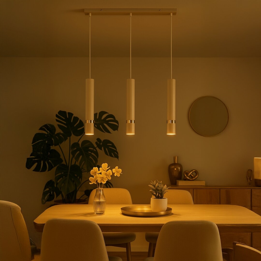 Brilagi - Ljuskrona med textilsladd POKER 3xGU10/25W/230V beige/guld