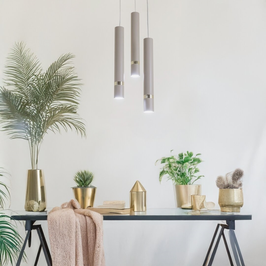 Brilagi - Ljuskrona med textilsladd POKER 3xGU10/25W/230V beige/guld