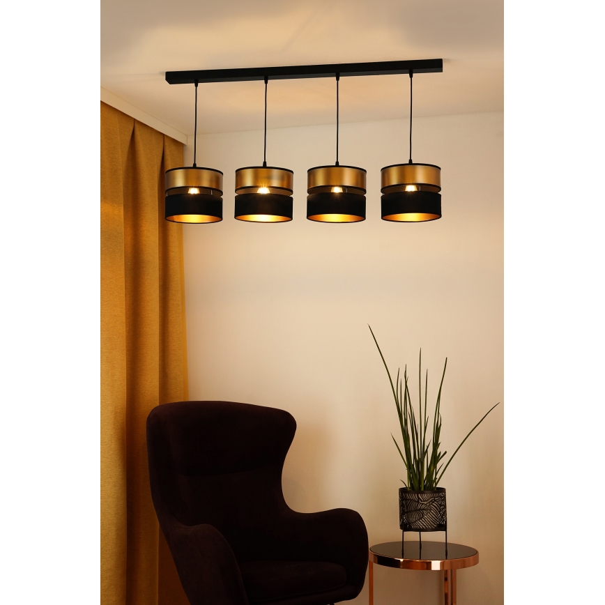 Brilagi - Ljuskrona med textilsladd ROYAL 4xE27/15W/230V svart/guld