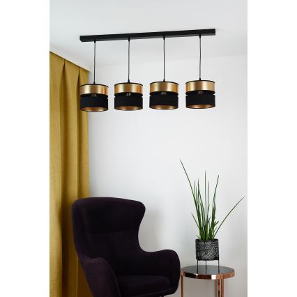 Brilagi - Ljuskrona med textilsladd ROYAL 4xE27/15W/230V svart/guld