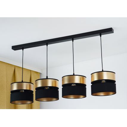 Brilagi - Ljuskrona med textilsladd ROYAL 4xE27/15W/230V svart/guld