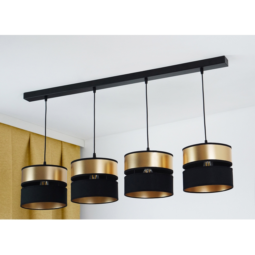 Brilagi - Ljuskrona med textilsladd ROYAL 4xE27/15W/230V svart/guld