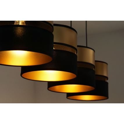 Brilagi - Ljuskrona med textilsladd ROYAL 4xE27/15W/230V svart/guld