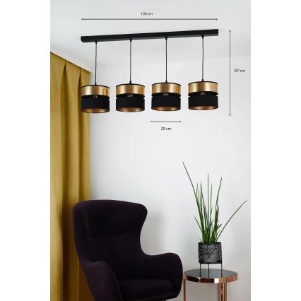 Brilagi - Ljuskrona med textilsladd ROYAL 4xE27/15W/230V svart/guld