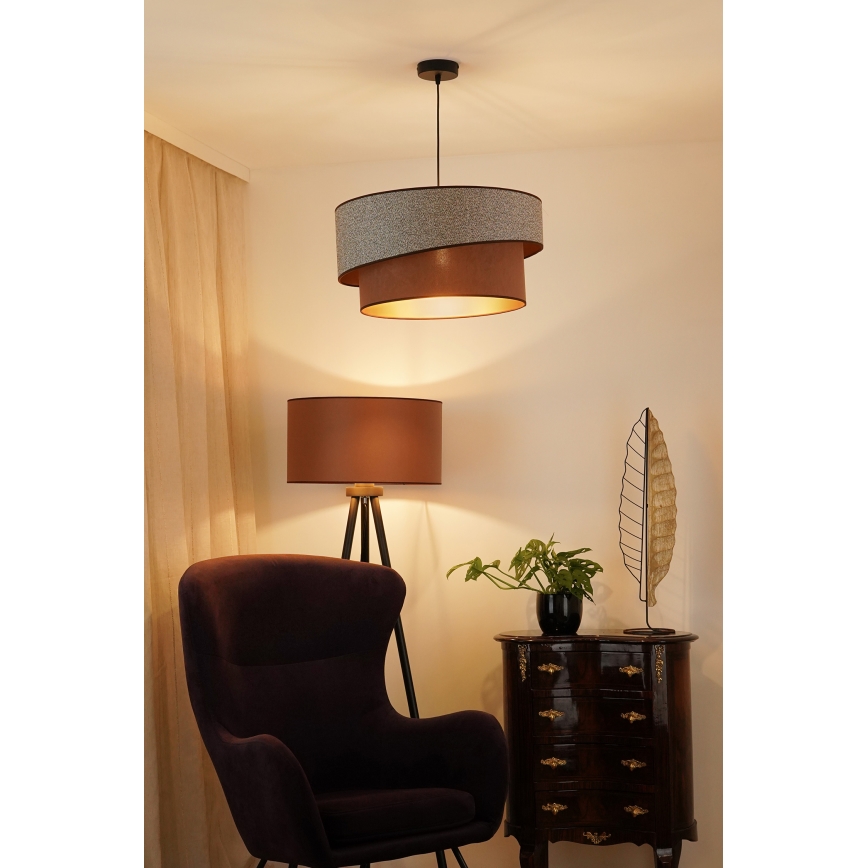 Brilagi - Ljuskrona med textilsladd VEGAS SHINE 1xE27/15W/230V diameter 50 cm grå/brun