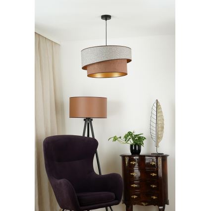 Brilagi - Ljuskrona med textilsladd VEGAS SHINE 1xE27/15W/230V diameter 50 cm grå/brun