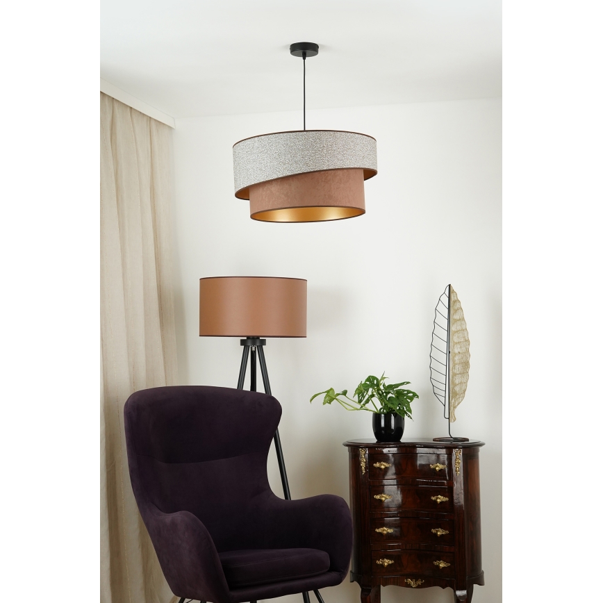 Brilagi - Ljuskrona med textilsladd VEGAS SHINE 1xE27/15W/230V diameter 50 cm grå/brun