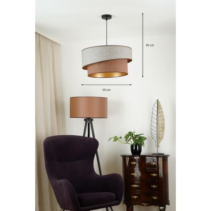 Brilagi - Ljuskrona med textilsladd VEGAS SHINE 1xE27/15W/230V diameter 50 cm grå/brun