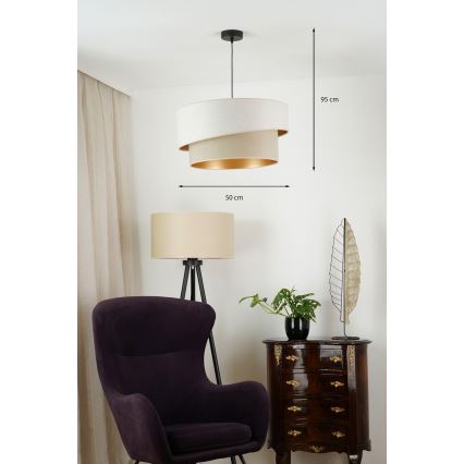 Brilagi - Ljuskrona med textilsladd VEGAS SHINE 1xE27/15W/230V diameter 50 cm grädde/beige