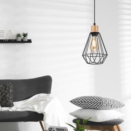 Brilagi - Ljuskrona med textilsladd WOODY BASKET 1xE27/60W/230V ek