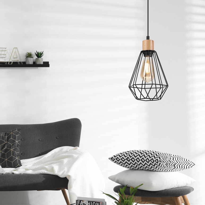 Brilagi - Ljuskrona med textilsladd WOODY BASKET 1xE27/60W/230V ek