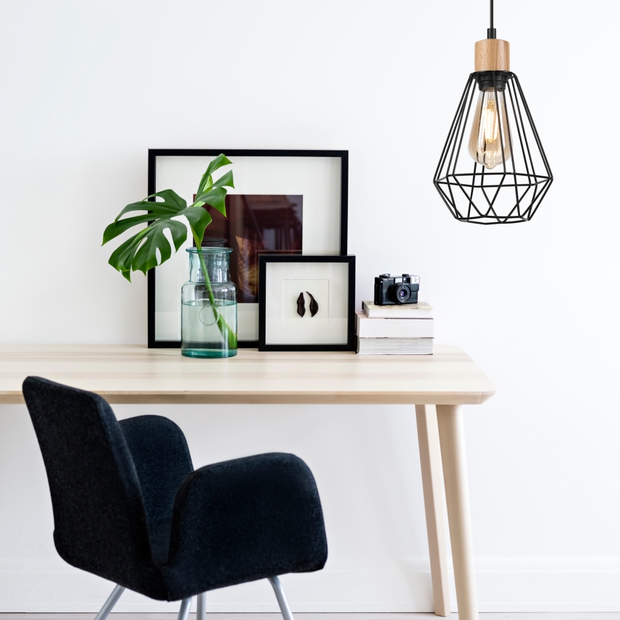 Brilagi - Ljuskrona med textilsladd WOODY BASKET 1xE27/60W/230V ek