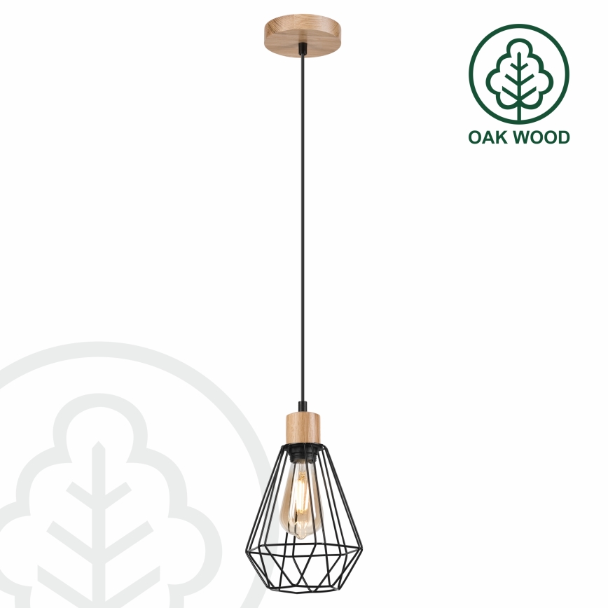 Brilagi - Ljuskrona med textilsladd WOODY BASKET 1xE27/60W/230V ek