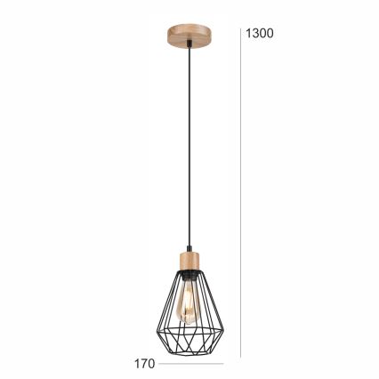 Brilagi - Ljuskrona med textilsladd WOODY BASKET 1xE27/60W/230V ek