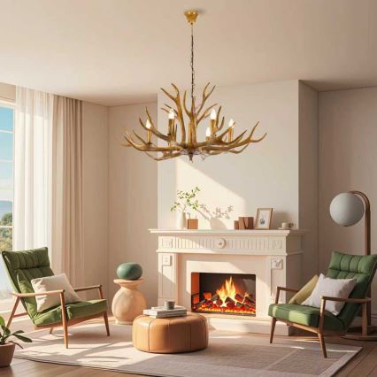 Brilagi - Ljuskrona på kedja DEER 6xE14/10W/230V Ø 102 cm hjorthorn