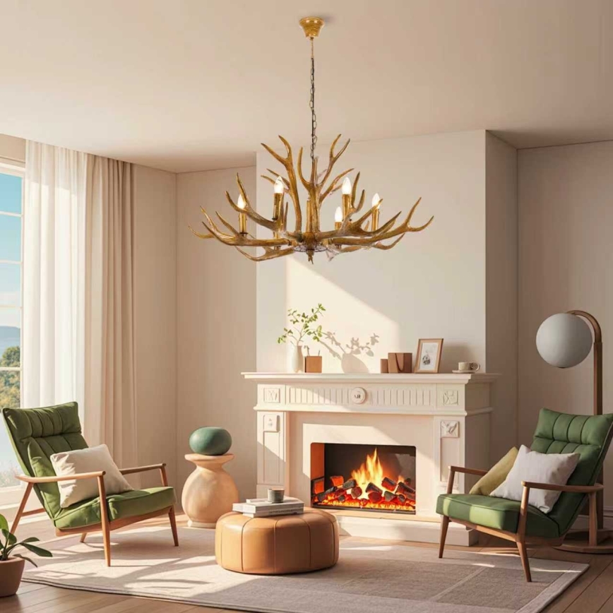 Brilagi - Ljuskrona på kedja DEER 6xE14/10W/230V Ø 102 cm hjorthorn