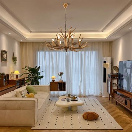 Brilagi - Ljuskrona på kedja DEER 6xE14/10W/230V Ø 102 cm hjorthorn