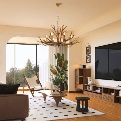 Brilagi - Ljuskrona på kedja DEER 6xE14/10W/230V Ø 102 cm hjorthorn