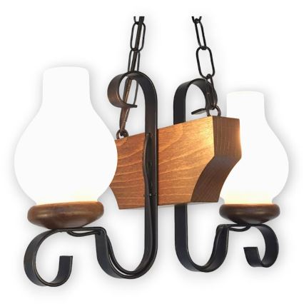 Brilagi - Ljuskrona på kedja QUEEN 2xE14/40W/230V bok/valnöt