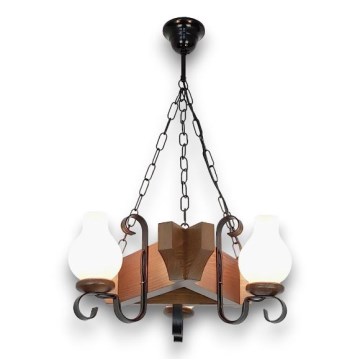 Brilagi - Ljuskrona på kedja QUEEN 3xE14/40W/230V bok/valnöt