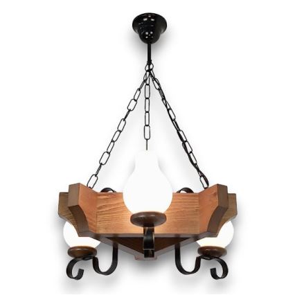 Brilagi - Ljuskrona på kedja QUEEN 3xE14/40W/230V bok/valnöt