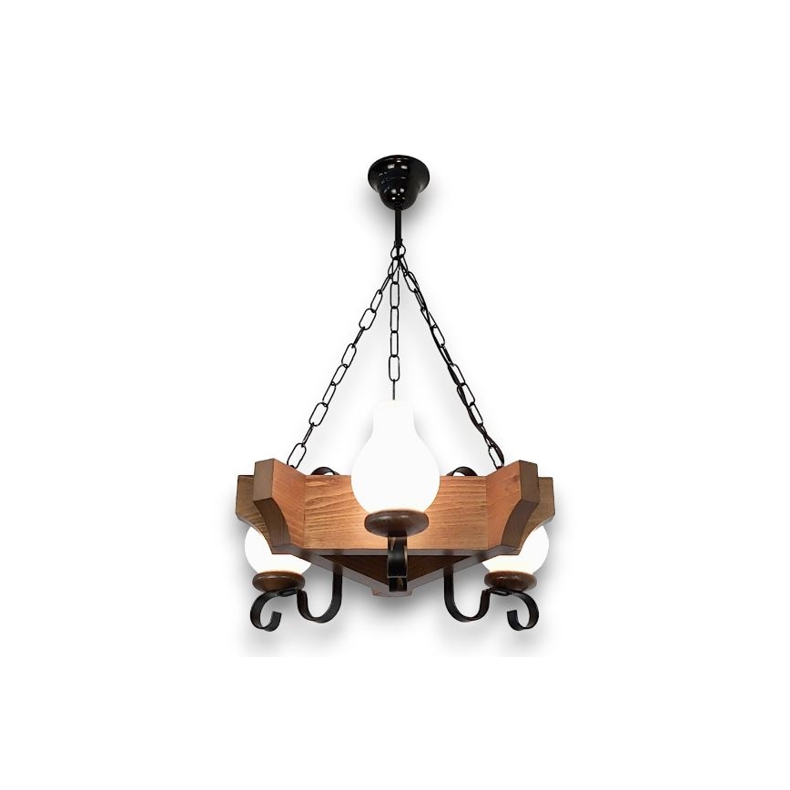 Brilagi - Ljuskrona på kedja QUEEN 3xE14/40W/230V bok/valnöt