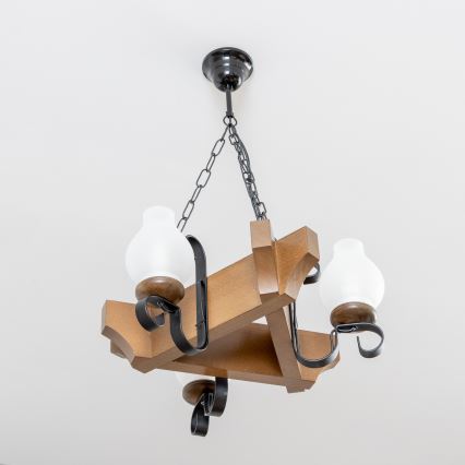 Brilagi - Ljuskrona på kedja QUEEN 3xE14/40W/230V bok/valnöt