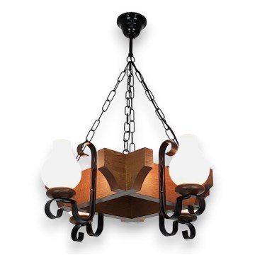 Brilagi - Ljuskrona på kedja QUEEN 4xE14/40W/230V bok/valnöt