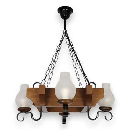 Brilagi - Ljuskrona på kedja QUEEN 4xE14/40W/230V bok/valnöt