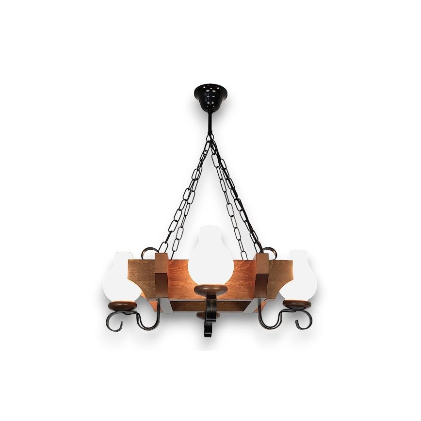 Brilagi - Ljuskrona på kedja QUEEN 4xE14/40W/230V bok/valnöt