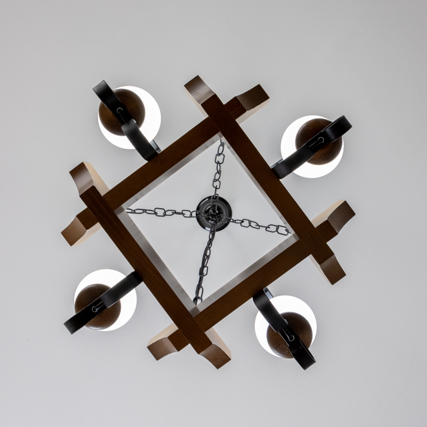 Brilagi - Ljuskrona på kedja QUEEN 4xE14/40W/230V bok/valnöt