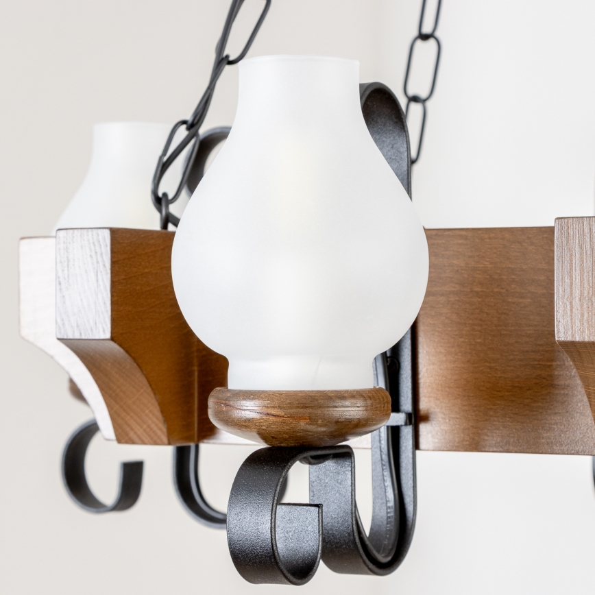 Brilagi - Ljuskrona på kedja QUEEN 4xE14/40W/230V bok/valnöt