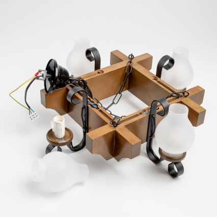 Brilagi - Ljuskrona på kedja QUEEN 4xE14/40W/230V bok/valnöt