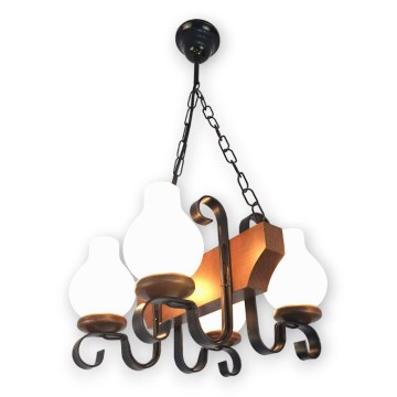 Brilagi - Ljuskrona på kedja QUEEN 4xE14/40W/230V bok/valnöt