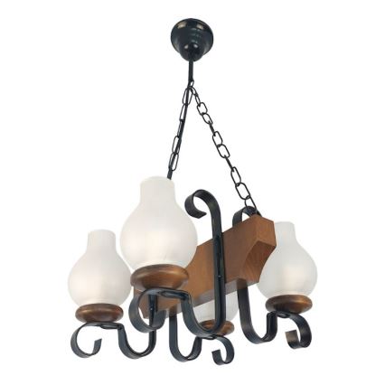 Brilagi - Ljuskrona på kedja QUEEN 4xE14/40W/230V bok/valnöt