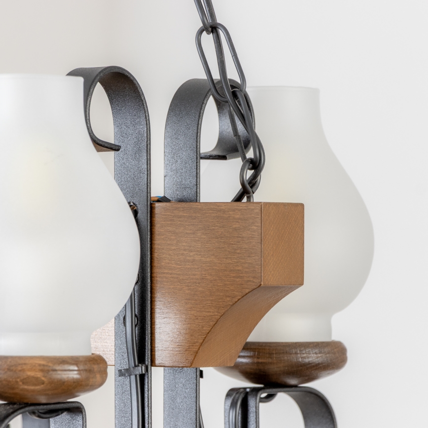 Brilagi - Ljuskrona på kedja QUEEN 4xE14/40W/230V bok/valnöt