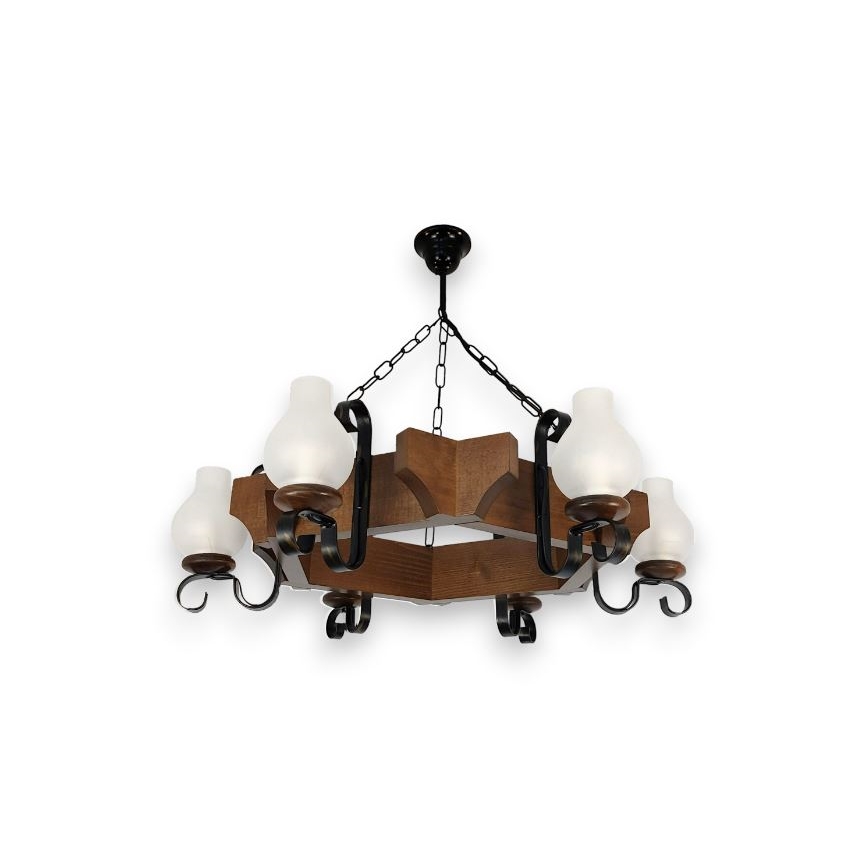 Brilagi - Ljuskrona på kedja QUEEN 6xE14/40W/230V bok/valnöt